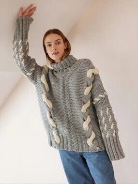 The Knotty Ones Barbora Handmade Wool Turtleneck Sweater, Unique Chunky Knit